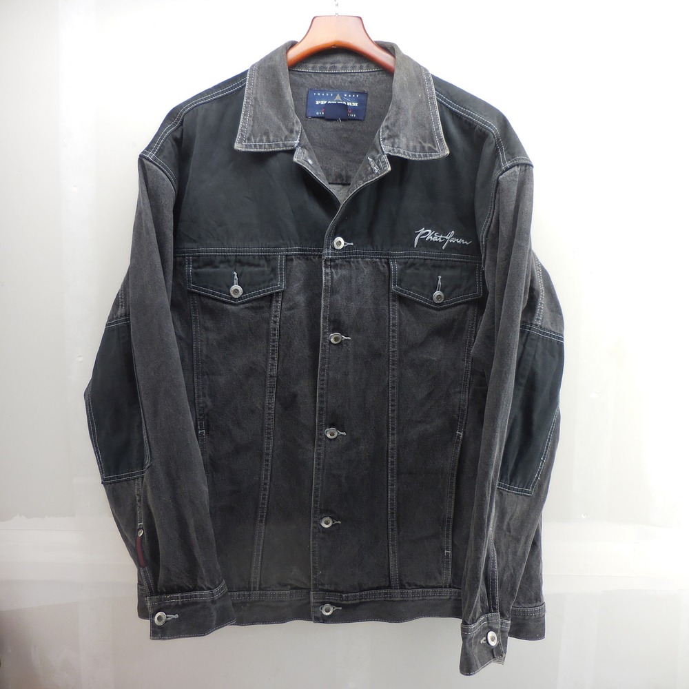 Vintage Phat Farm Black Denim Jacket Mens 2XL Hip Hop Streetwear Contrast Panel